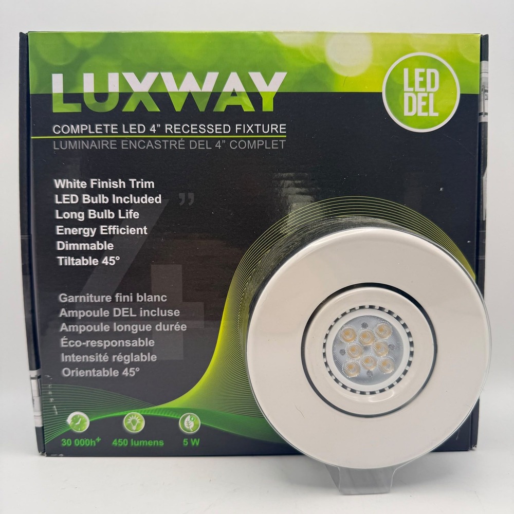 Luxway Recessed LED Fixture 4 Inch White Dimmable Tiltable 450 Lumens 5W 3000k